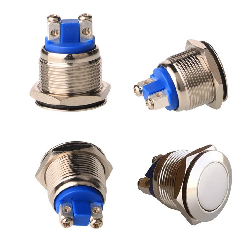Gebildet 3pcs Momentary Push Button Screw Type terminals Stainless Steel Metal Waterproof Button 19mm 2A 12V/24V/125V/250V with 2 Screw Terminals Stainless Steel (Flat Head) - Image 3